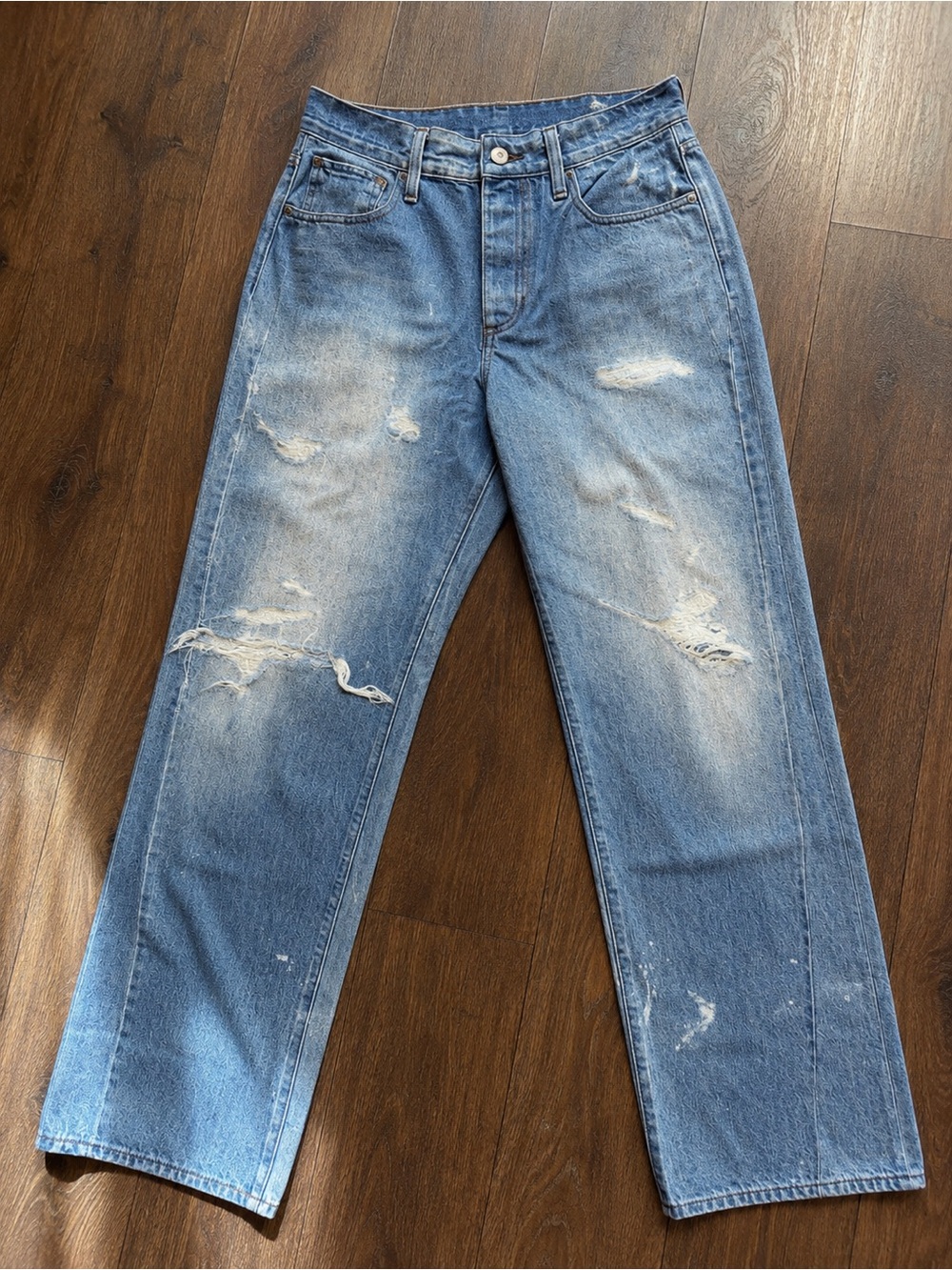 J. Crew Point Sur Women's Blue Faux-Distressed Wide Leg Jeans Sz 27